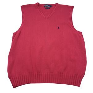 Polo Ralph Lauren Mens VTG Heavyweight Pink Cable Knit Cotton Sweater Vest Sz XL